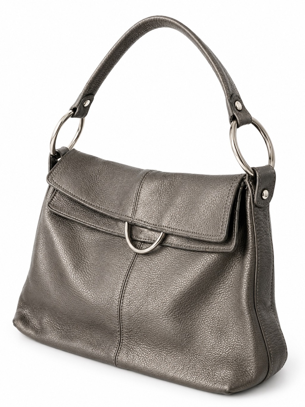 Alfani Metallic Gray Shoulder Bag with Ring Hardware